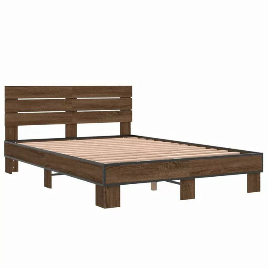 vidaXL Bett Bettgestell Braun Eichen-Optik 120x200 cm Holzwerkstoff Metall günstig online kaufen