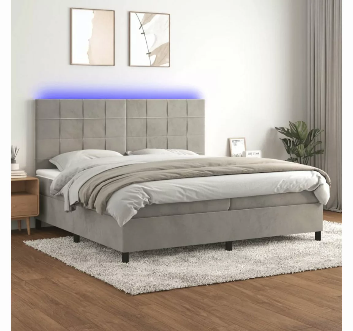 vidaXL Boxspringbett Boxspringbett mit Matratze LED Hellgrau 200x200 cm Sam günstig online kaufen