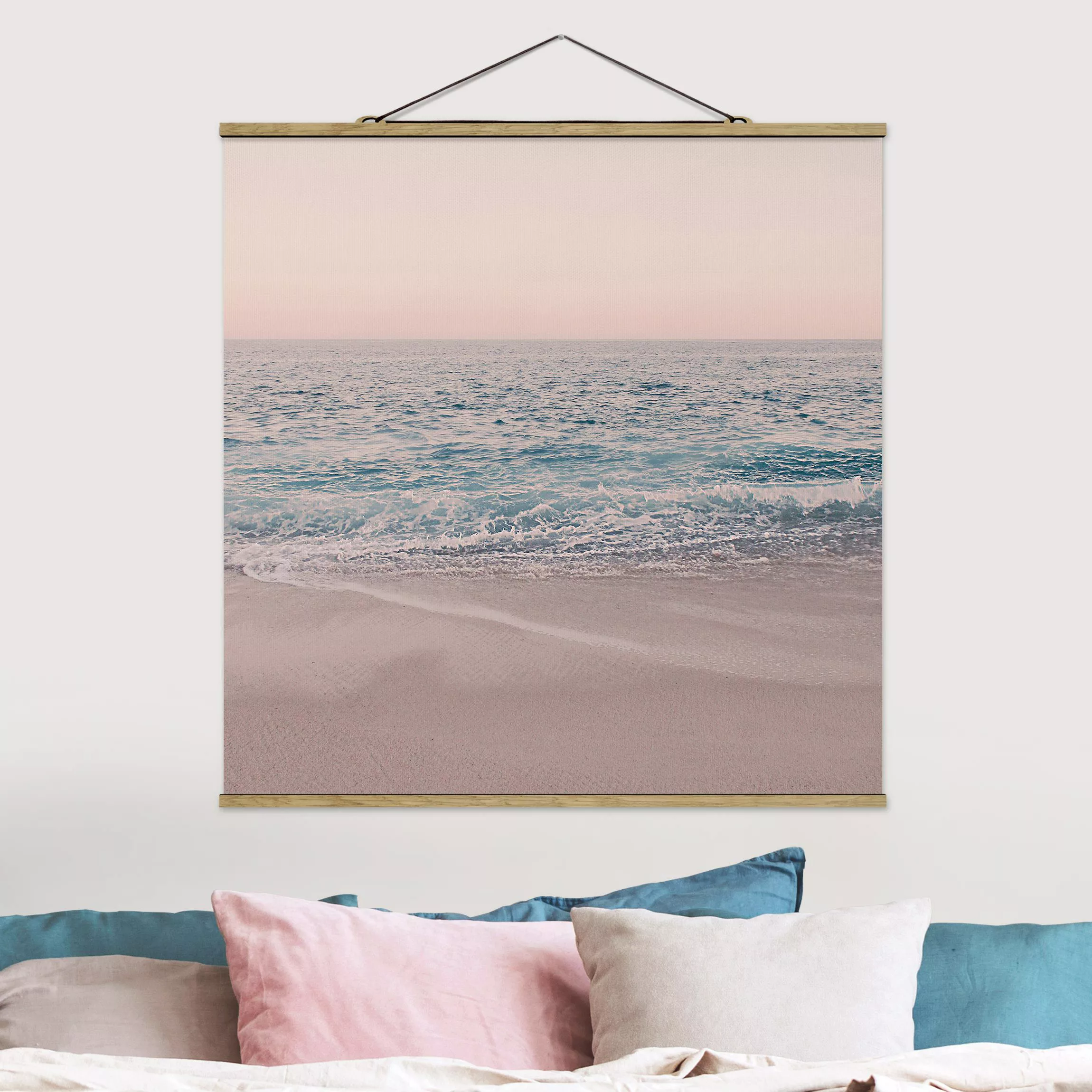 Stoffbild mit Posterleisten Roségoldener Strand am Morgen günstig online kaufen