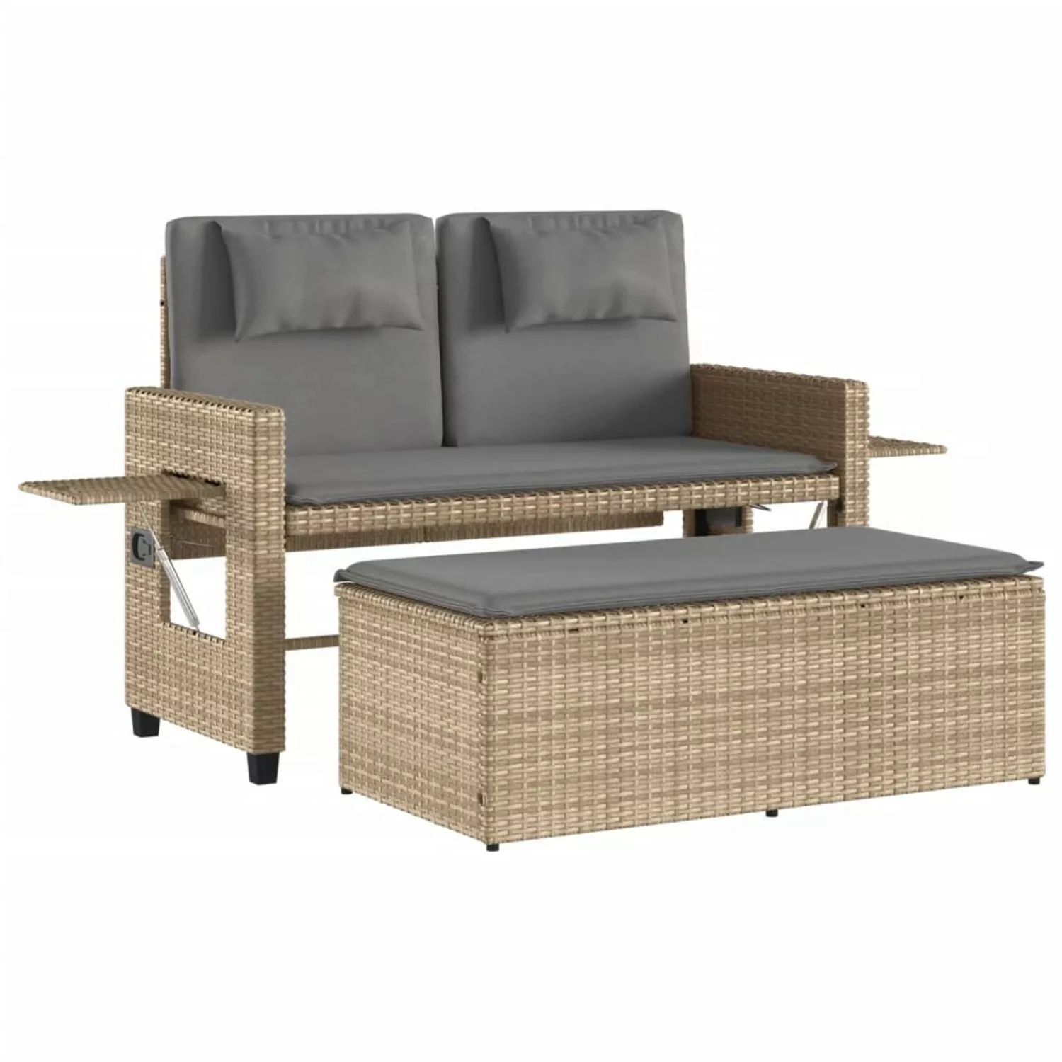 furnicato Gartenbank Verstellbar mit Kissen Beige Poly Rattan günstig online kaufen