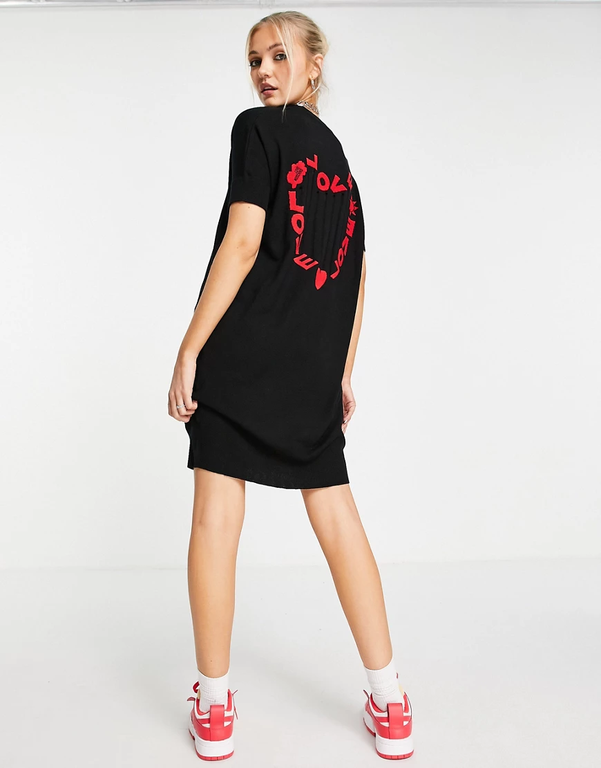 Love Moschino – Mini-Strickkleid in Schwarz mit Herzlogo günstig online kaufen