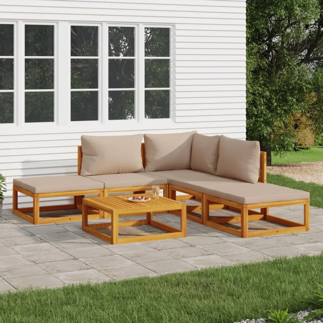 Vidaxl 6-tlg. Garten-lounge-set Mit Taupe Kissen Massivholz günstig online kaufen