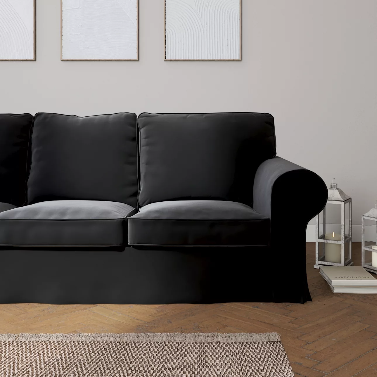 Bezug für Ektorp 3-Sitzer Sofa nicht ausklappbar, schwarz, Sofabezug für Ek günstig online kaufen