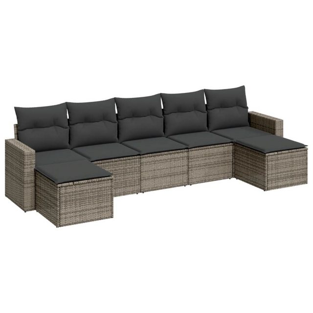 vidaXL Sofaelement 7-tlg. Garten-Sofagarnitur mit Kissen Grau Poly Rattan ( günstig online kaufen