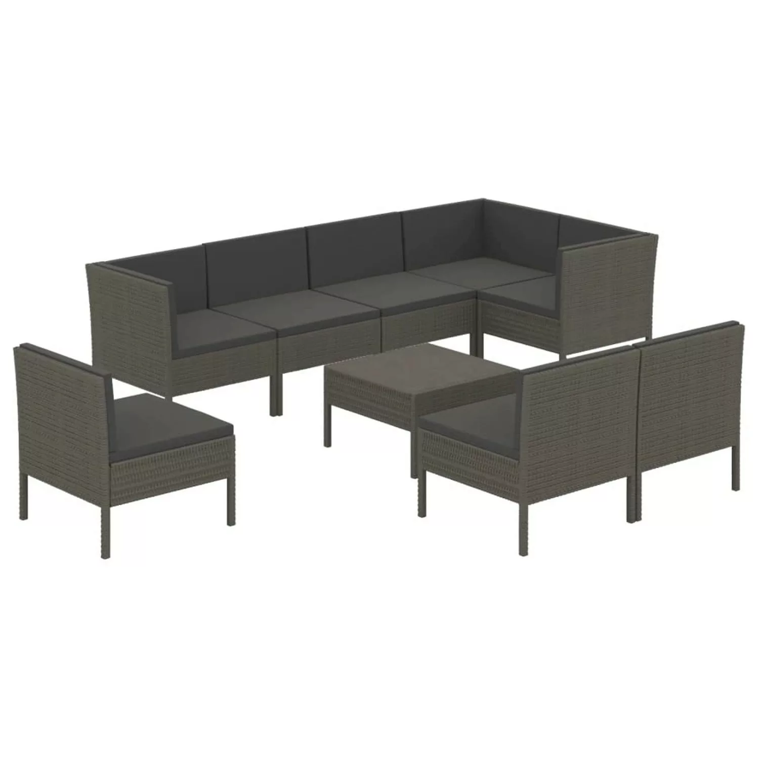 9-tlg. Garten-lounge-set Mit Auflagen Poly Rattan Grau günstig online kaufen