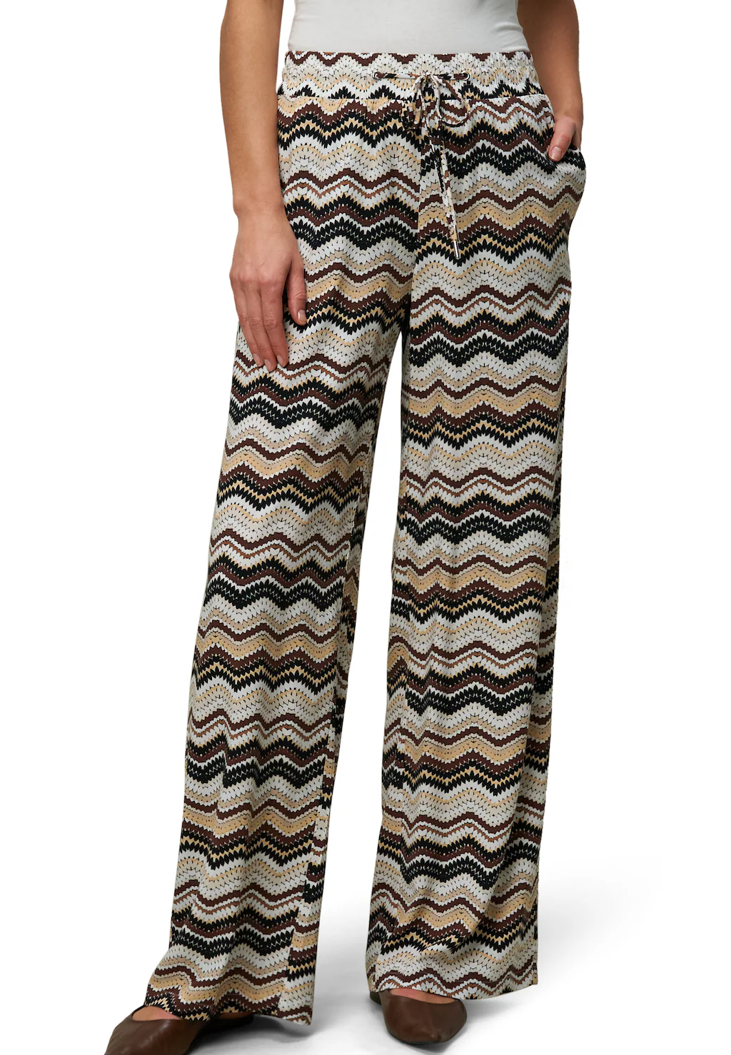 Zero Stoffhose "zero Damen Hose mit Zickzackmuster 30 Inch", Bindedetail günstig online kaufen