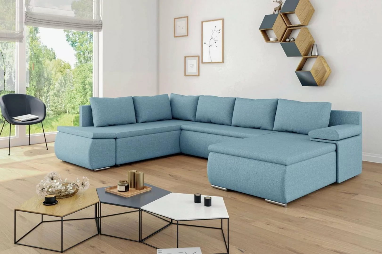 Stylefy Wohnlandschaft Nessi, Sofa, U-Form, Wellenfederung günstig online kaufen