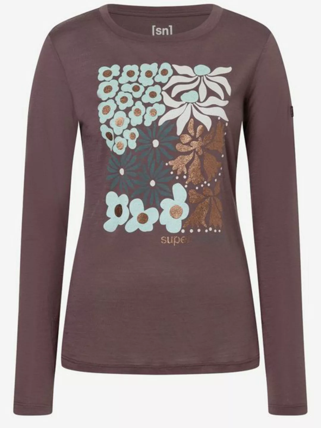 SUPER.NATURAL Langarmshirt für Damen, Merino MAT IS Blumen Motiv, bunt günstig online kaufen