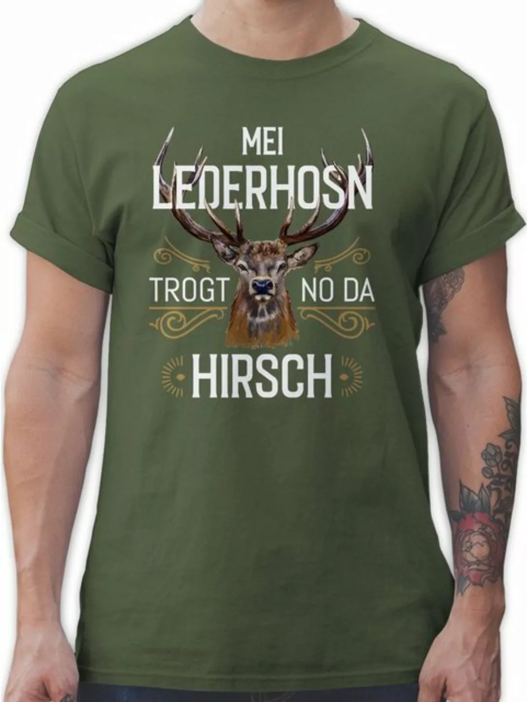 Shirtracer T-Shirt Mei Lederhosn trogt no da Hirsch - weiß braun Mode für O günstig online kaufen