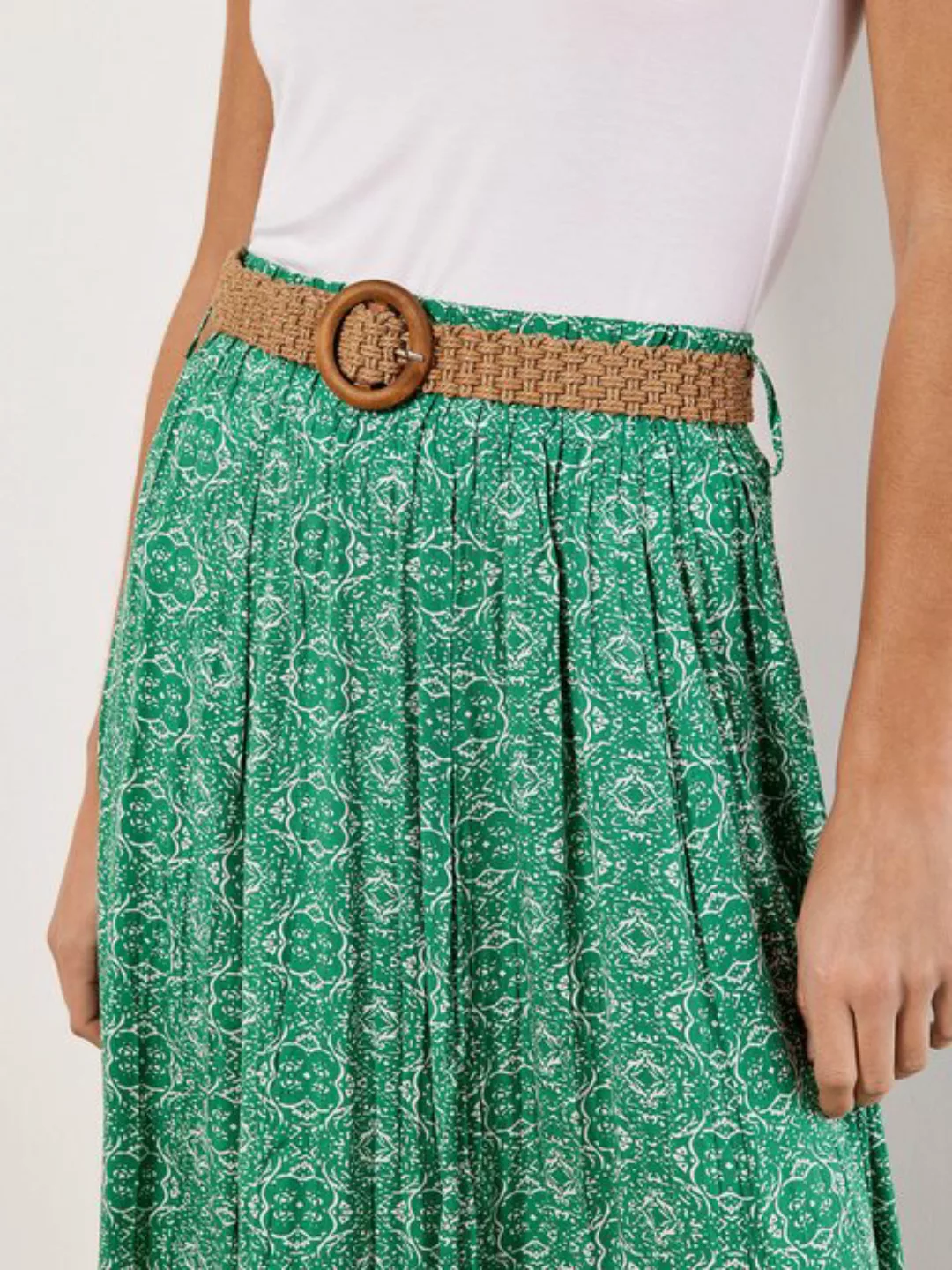 Apricot Midirock Mosaic Crinkle Belted Skirt, mit Flechtguertel günstig online kaufen