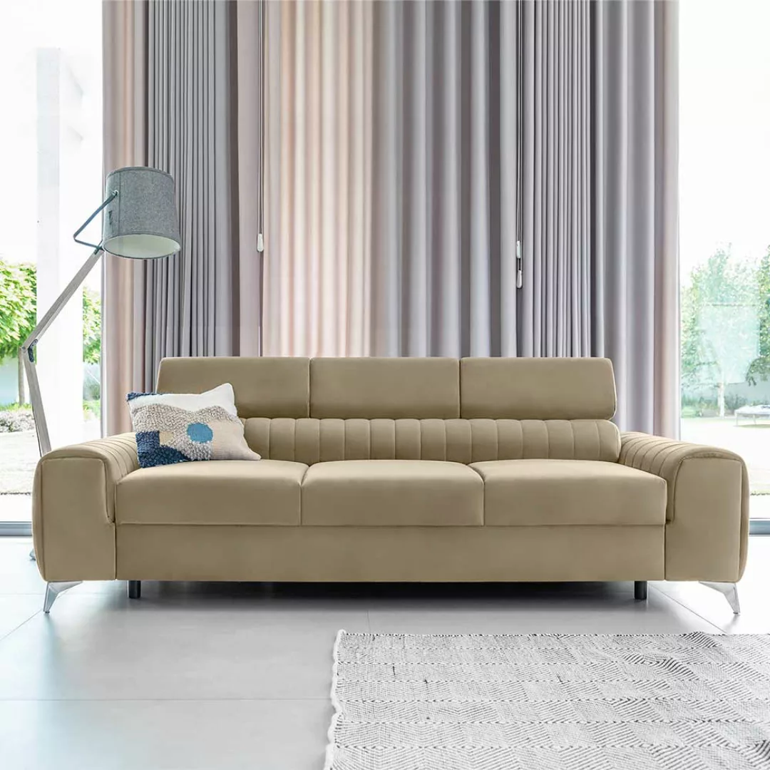 Sofa Couch aus Velours mit Vierfußgestell aus Metall günstig online kaufen