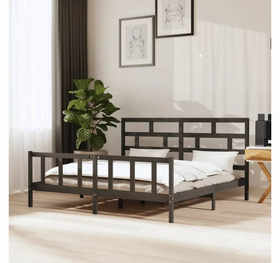 furnicato Bett Massivholzbett Grau Kiefer 200x200 cm günstig online kaufen