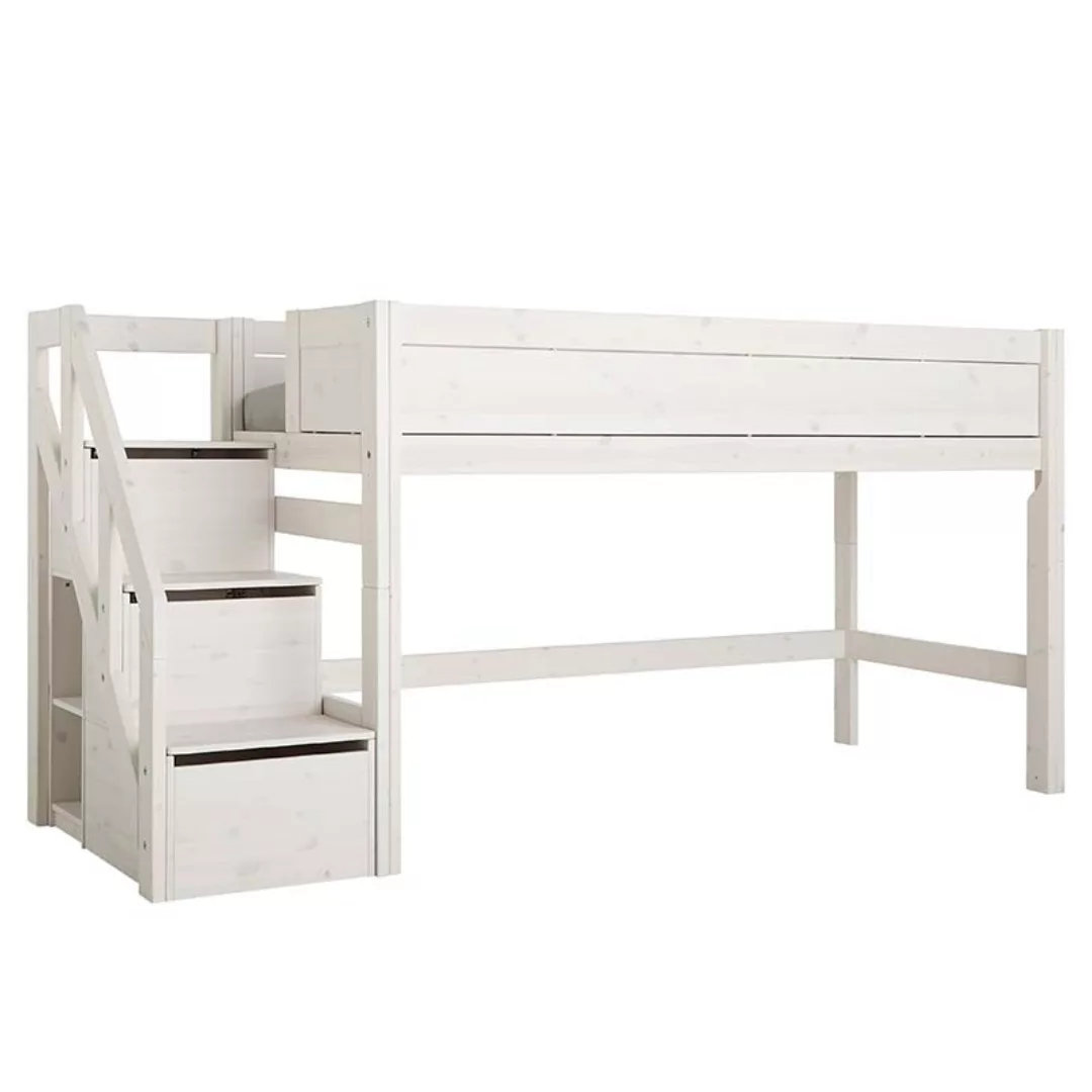 LifeTime Halbhohes Bett mit Treppe Whitewash günstig online kaufen