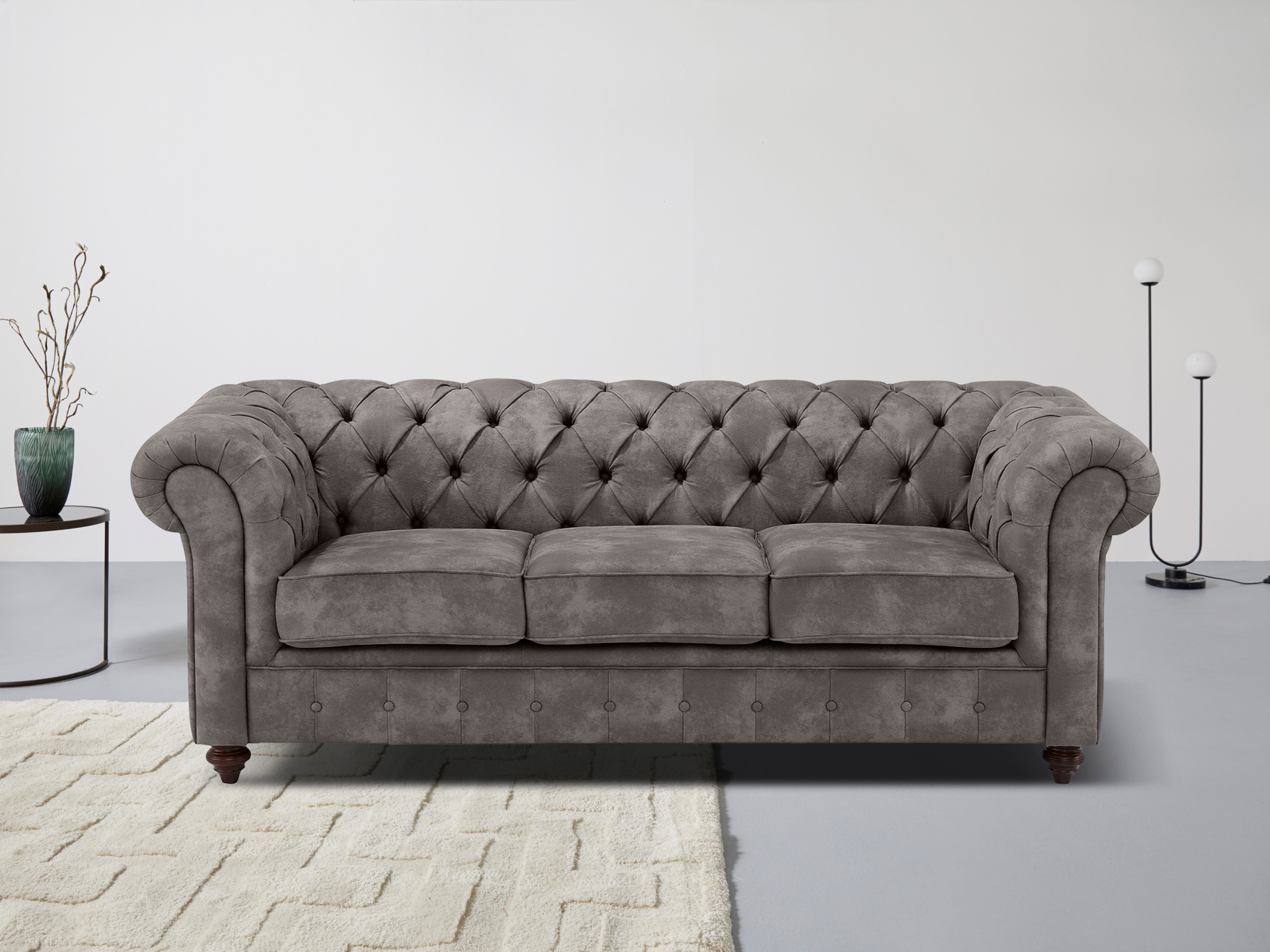 Home affaire Chesterfield-Sofa "Chesterfield 3-Sitzer B/T/H: 198/89/74 cm", günstig online kaufen