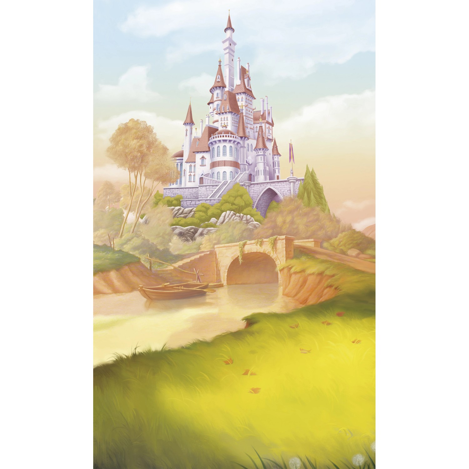 Komar Vlies Fototapete Disney Princess Belle Castle River Bunt günstig online kaufen