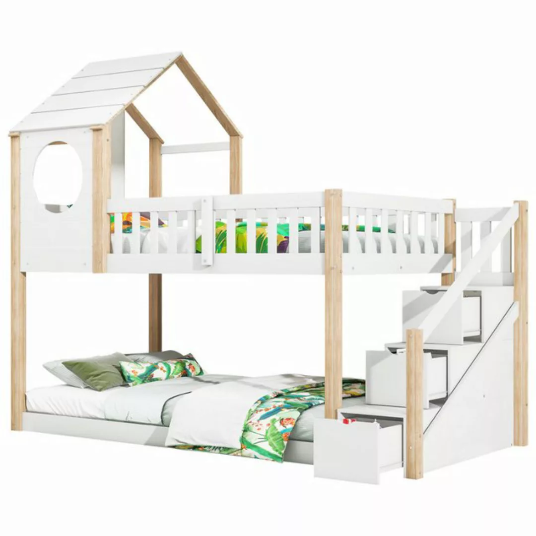 MODFU Etagenbett Doppelbett, Kinderbett in Hausform (90 x 200 cm, ohne Matr günstig online kaufen