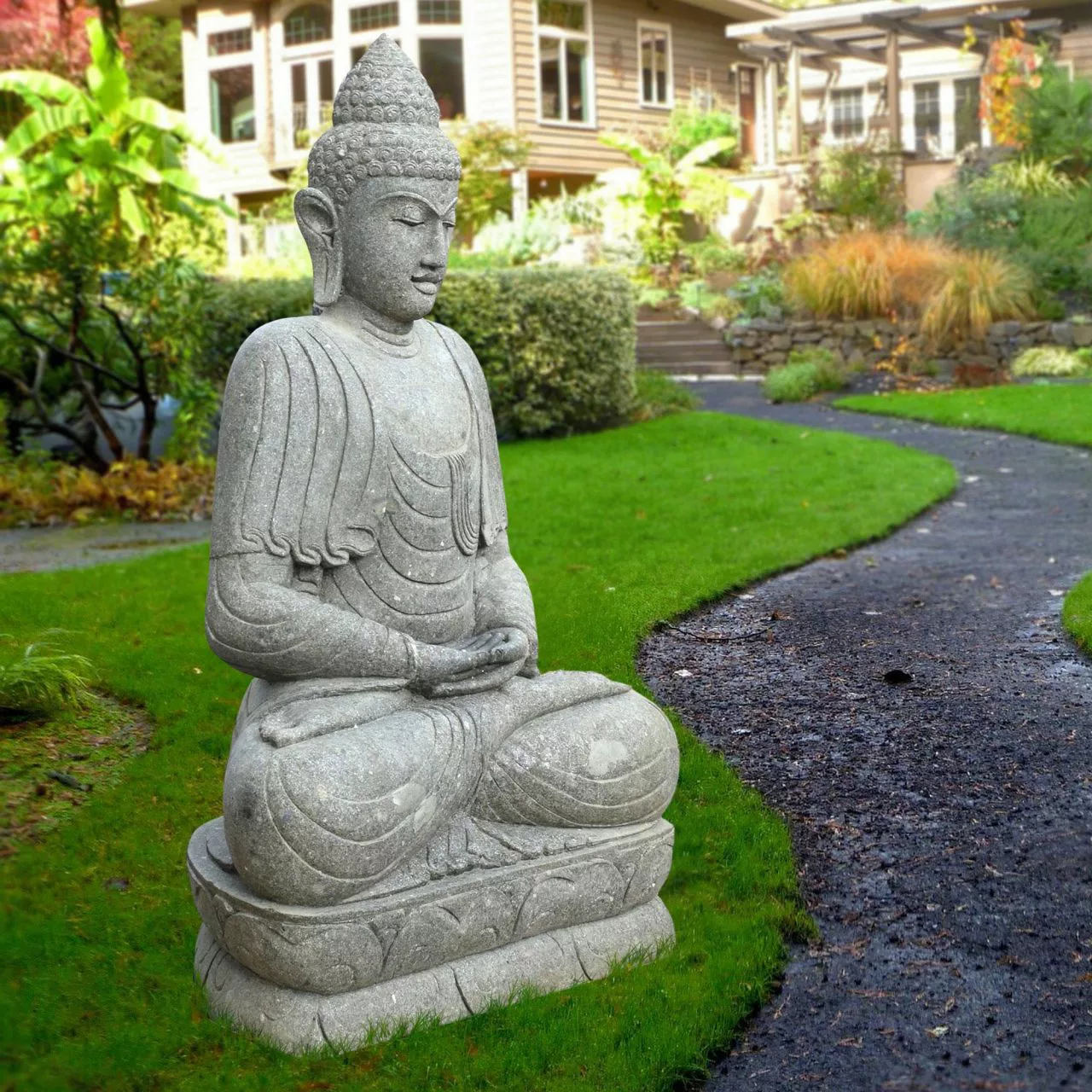 Basanit Skulptur Sitzender Buddha Morena günstig online kaufen