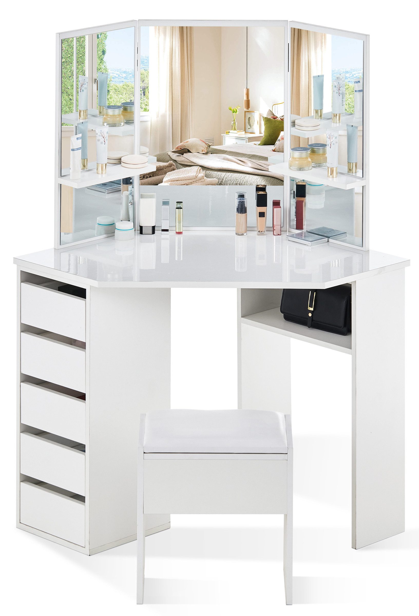 Ofcasa Schminktisch 114x55x140cm Eckschminktisch (2 Pakete), günstig online kaufen