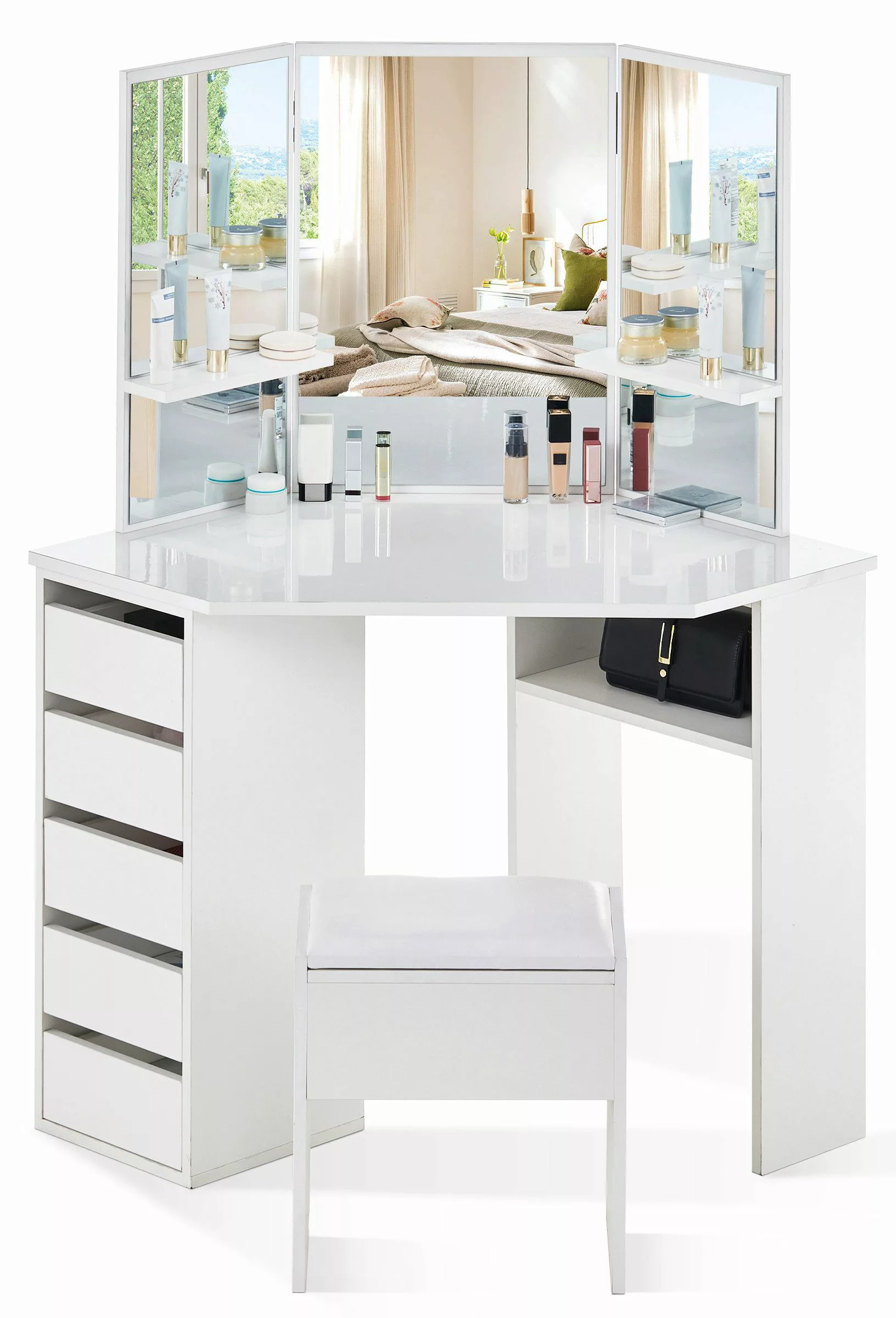 Ofcasa Schminktisch 114x55x140cm Eckschminktisch (2 Pakete), günstig online kaufen