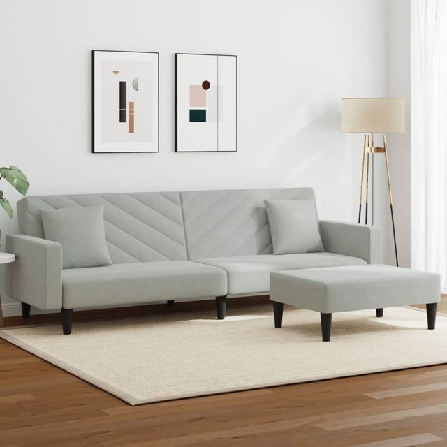 vidaXL Sofa 2-tlg. Sofagarnitur mit Kissen Hellgrau Samt günstig online kaufen