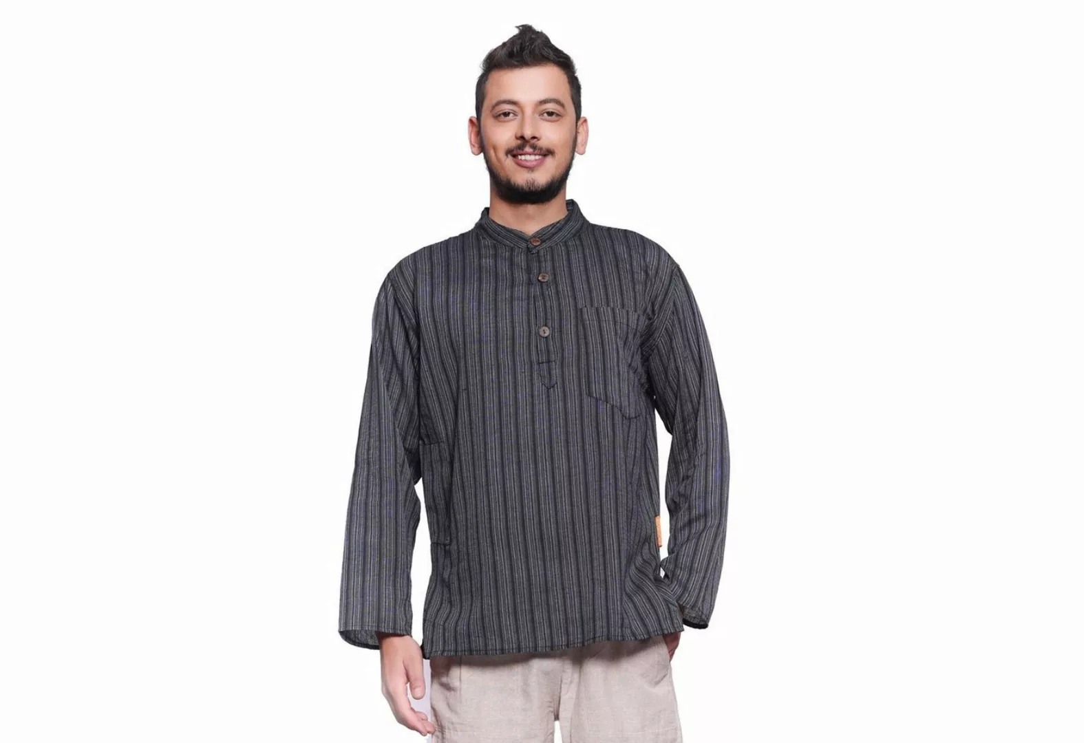 SIMANDRA Streifenhemd Herren Kurta Klassisch gestreift schwarz günstig online kaufen