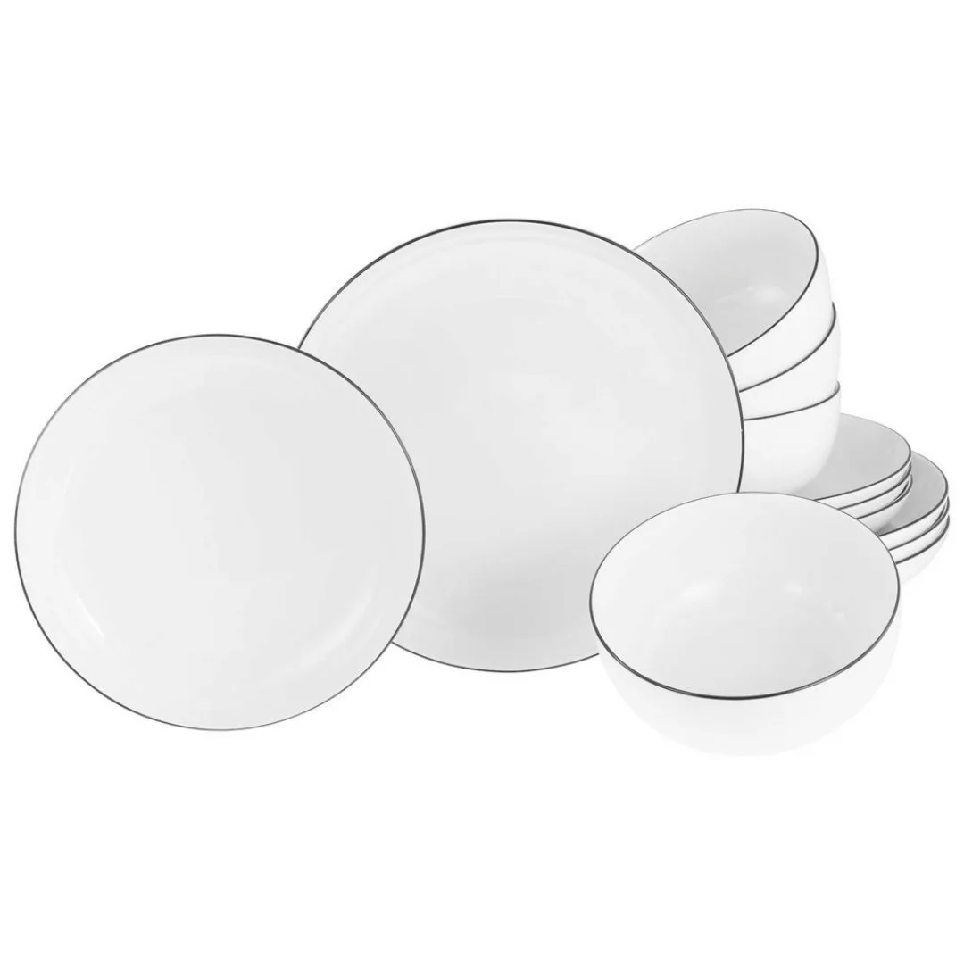 CreaTable Teller-Set Allround Black Line weiß Porzellan günstig online kaufen