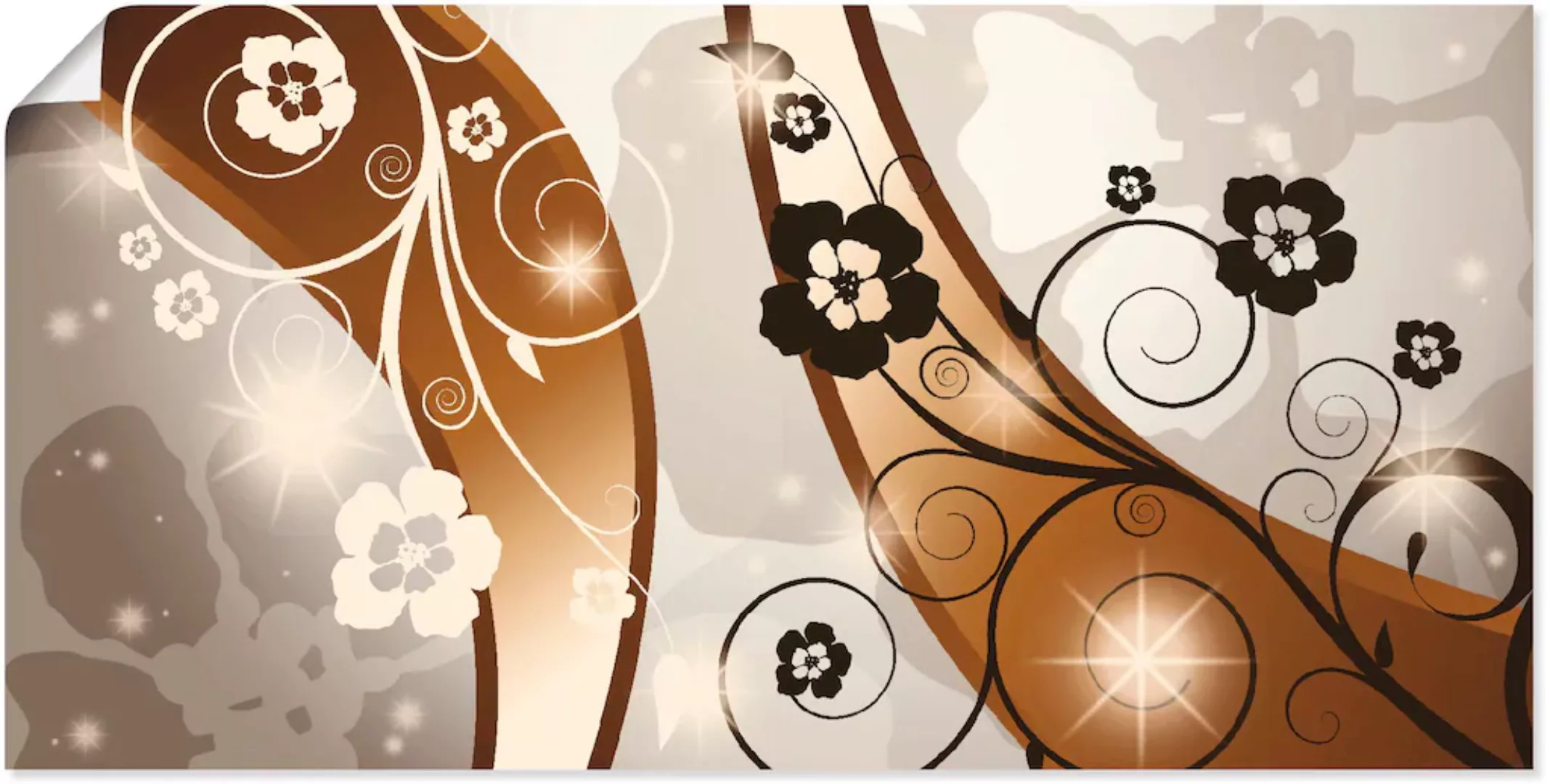 Artland Wandbild "Braune Wirbel mit Blumen", Muster, (1 St.) günstig online kaufen