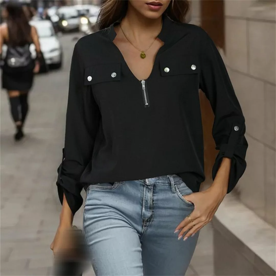 AFAZ New Trading UG Blusentop Einfarbiges Damen-Pullover mit langen Ärmeln, günstig online kaufen