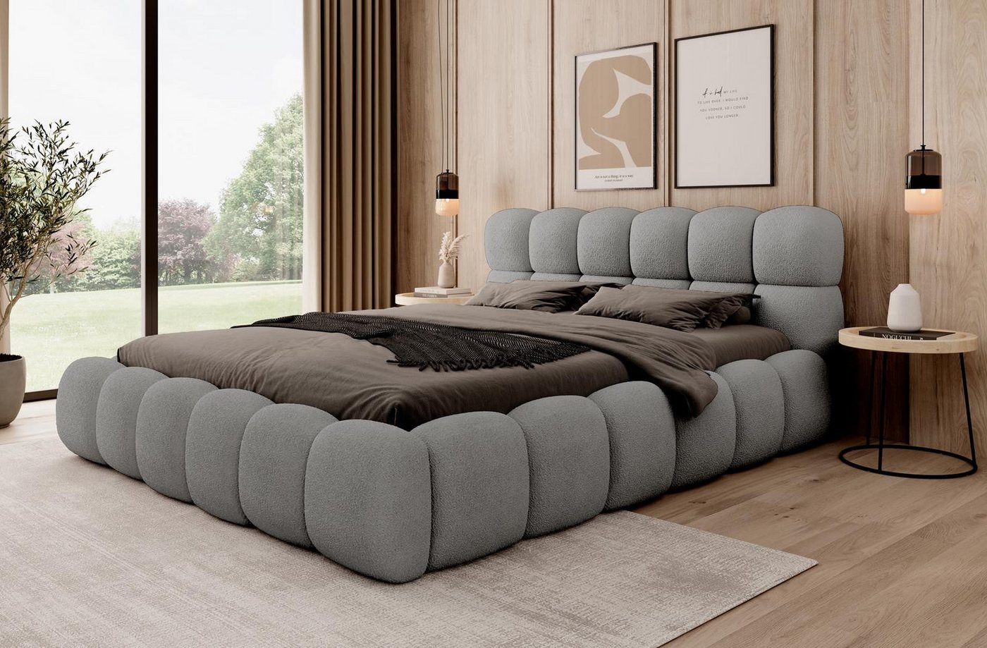 Compleo Polsterbett BUBBLE boucle Designerbett 140/160/180x200 BIZU, Wolken günstig online kaufen