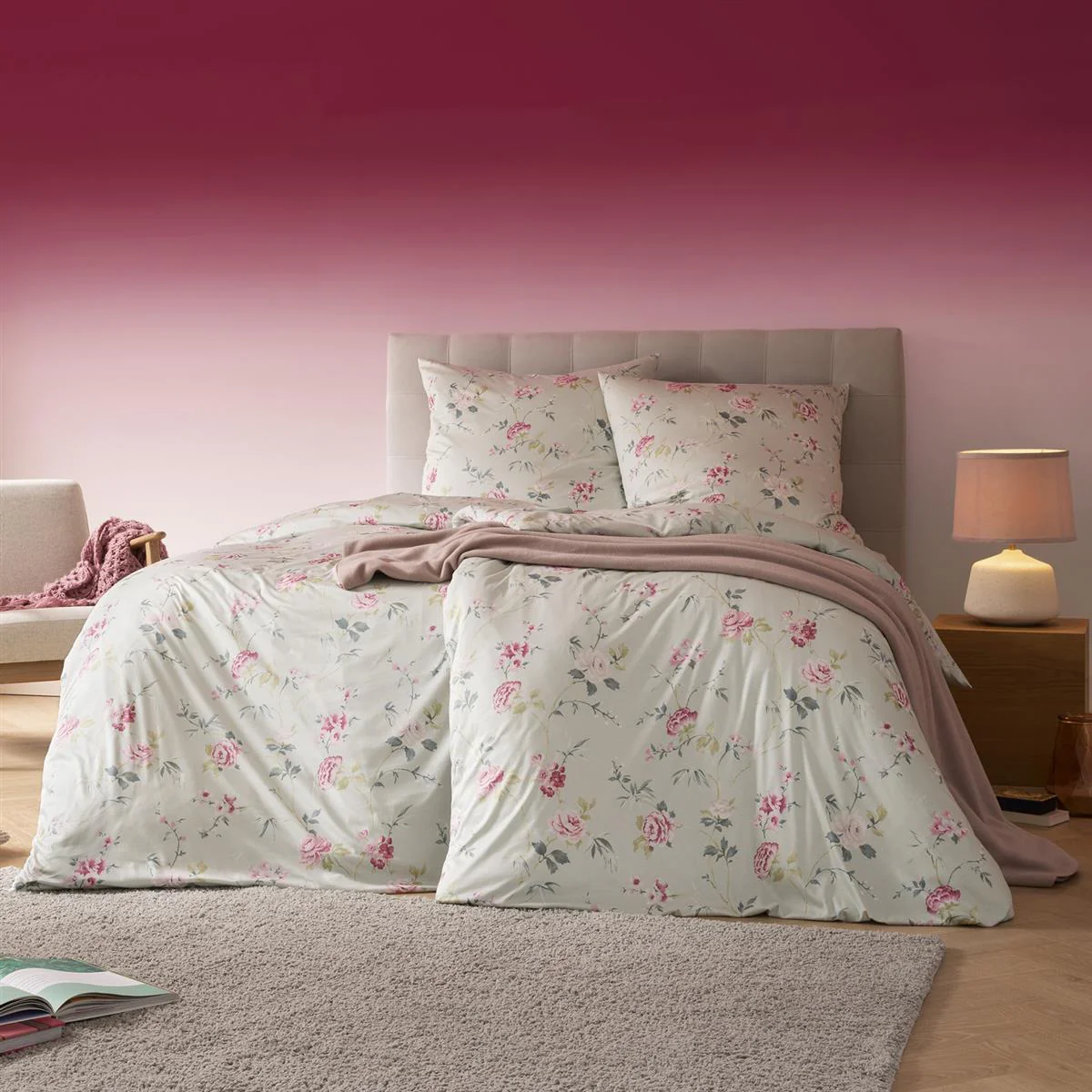 Estella Interlock Jersey Bettwäsche 6272-520 Blumen Rosa Grün 135x200 günstig online kaufen