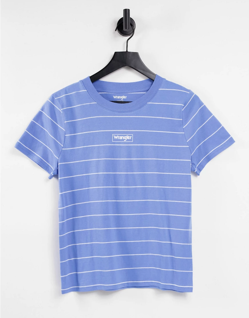 Wrangler – Kurzärmliges, gestreiftes Shirt in Marineblau-Mehrfarbig günstig online kaufen