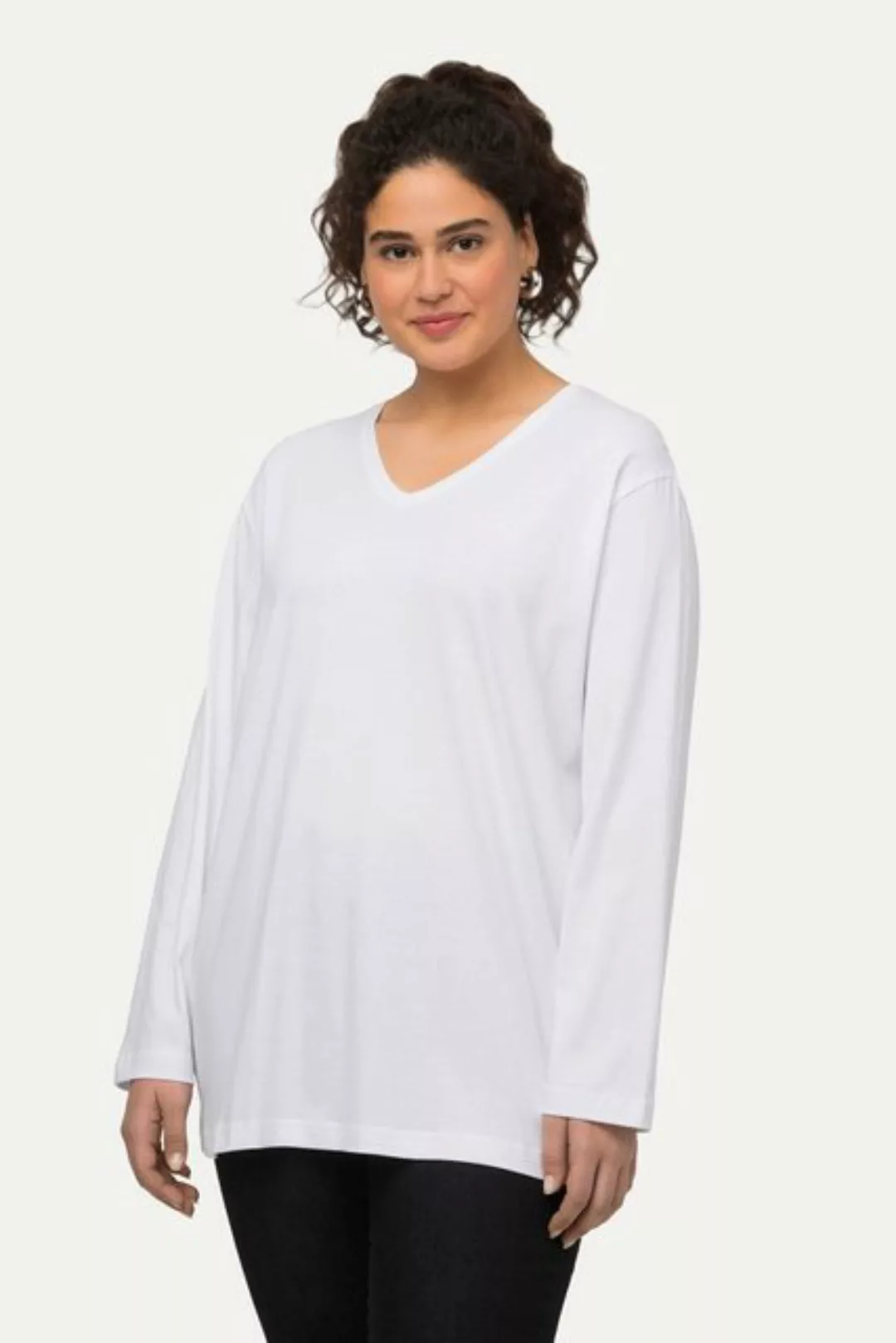 Ulla Popken Rundhalsshirt Shirt V-Ausschnitt Relaxed Langarm günstig online kaufen