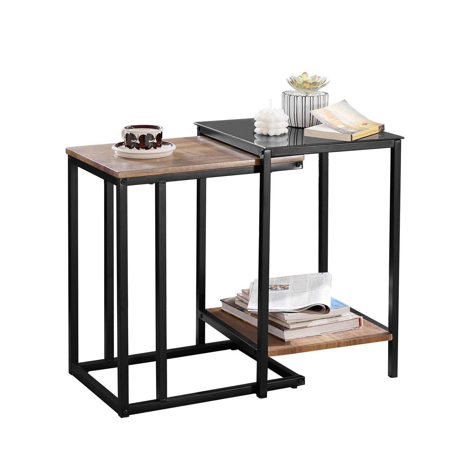 SoBuy 2er Set Beistelltisch Satztisch Couchtisch Stapelbar Schwarz FBT99-F günstig online kaufen