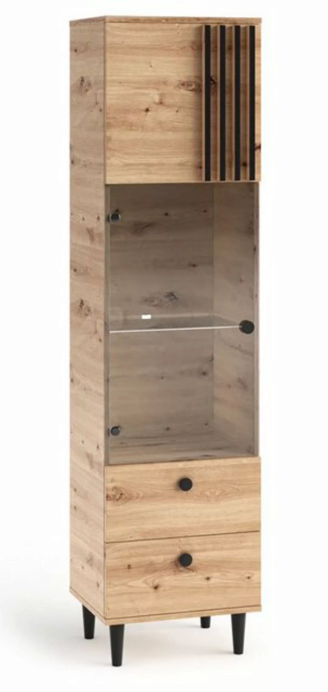 Feldmann-Wohnen Vitrine Livia (1-St) 50x40x196cm Artisan Eiche schwarz günstig online kaufen