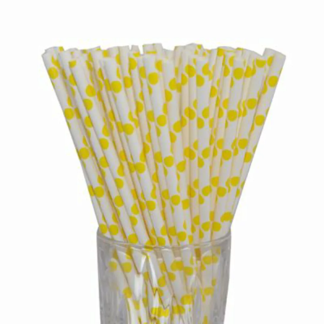 LUXENTU Papier-Trinkhalm gelb/weiß gepunktet 100 Stück Trinkhalme günstig online kaufen