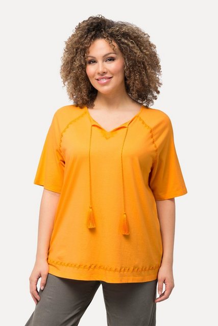 Ulla Popken Druckbluse Jersey-Tunika Stickerei Tunika-Ausschnitt Halbarm günstig online kaufen