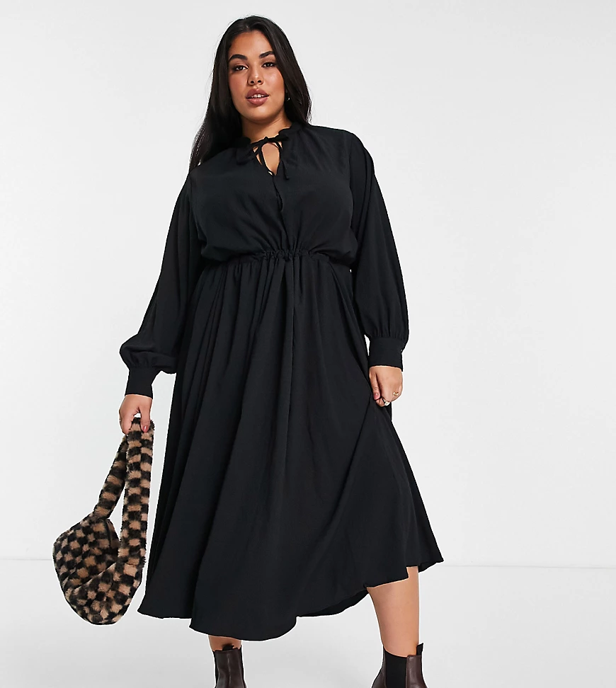 ASOS DESIGN Curve – Strukturiertes Midi-Hängerkleid in Weiß mit Tunnelzug-S günstig online kaufen