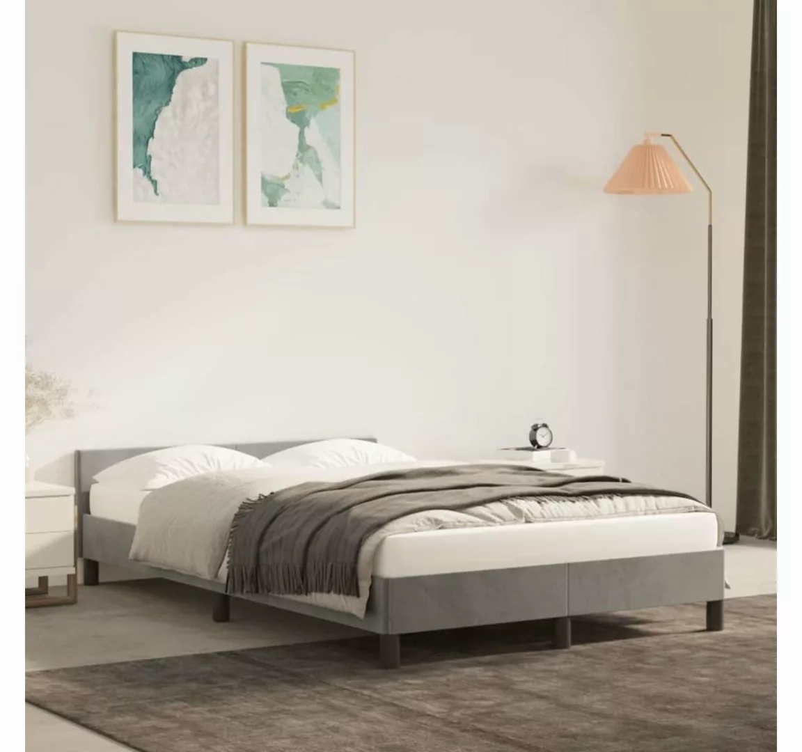 furnicato Bett Bettgestell mit Kopfteil Hellgrau 120x200 cm Samt günstig online kaufen