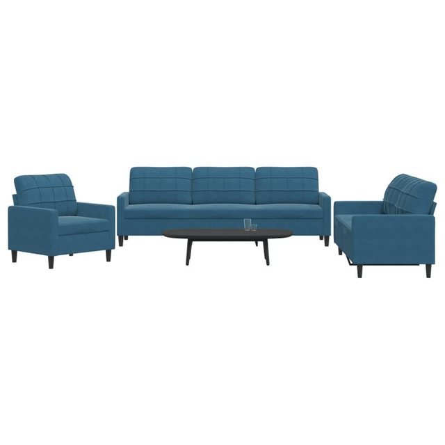 vidaXL Sofa 3-tlg. Sofagarnitur mit Kissen Blau Samt günstig online kaufen