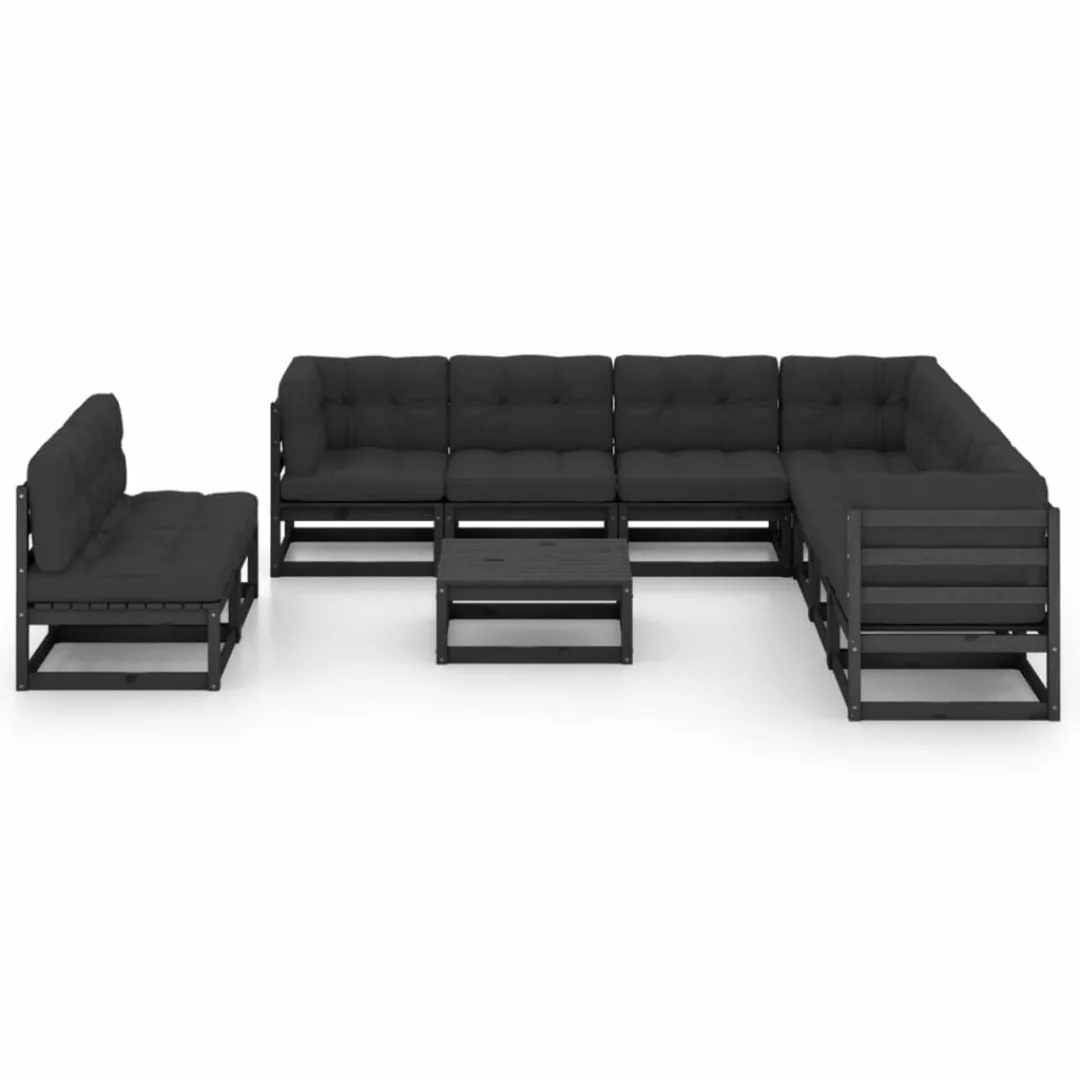 10-tlg. Garten-lounge-set Mit Kissen Schwarz Kiefer Massivholz günstig online kaufen