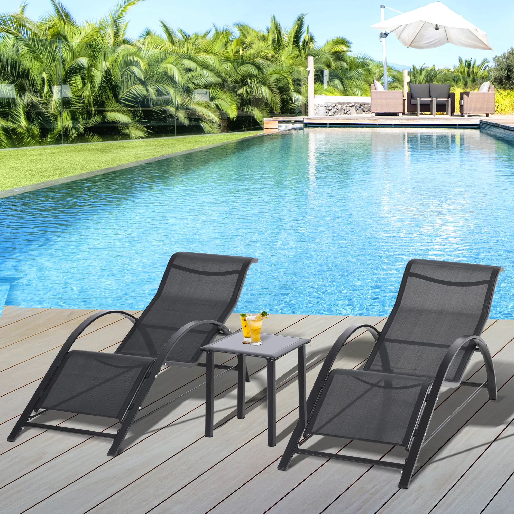 Outsunny Sonnenliege mit Tisch, 3er-Set Gartenliegen, Relaxliege, Liegestuh günstig online kaufen