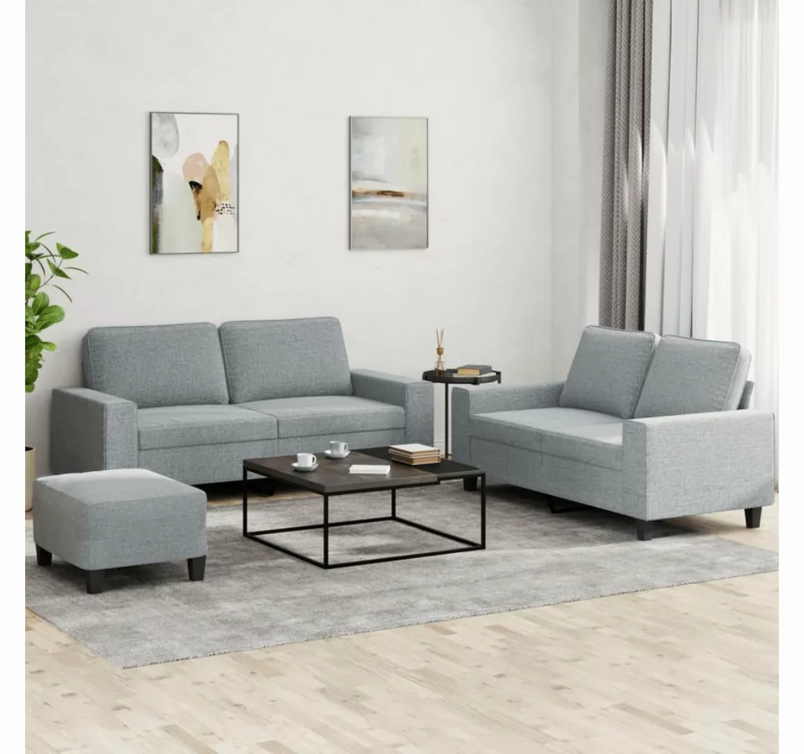 vidaXL Sofa Sofagarnitur Set mit Kissen Stoff, 3-tlg., Hellgrau günstig online kaufen