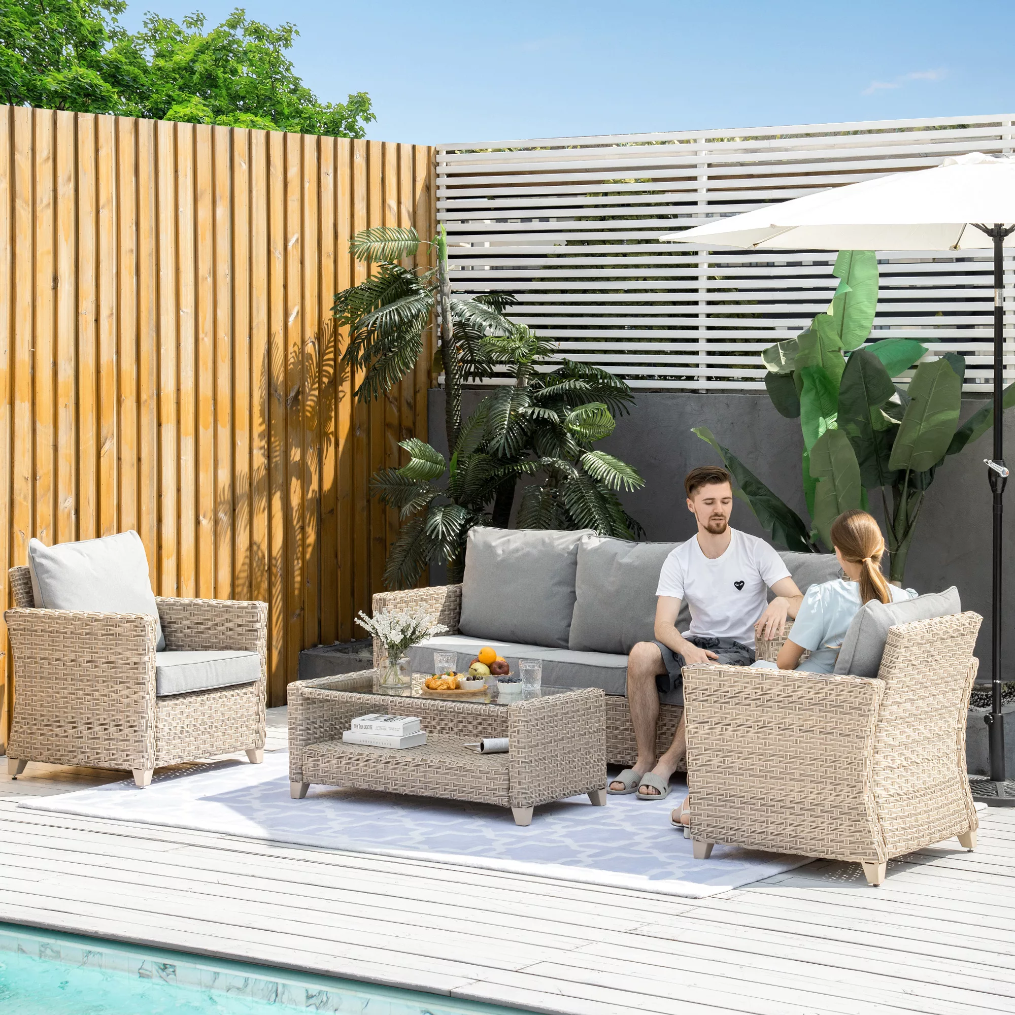 Outsunny Gartenmöbel Set 5 Personen Polyrattan Gartengarnitur mit Couchtisc günstig online kaufen