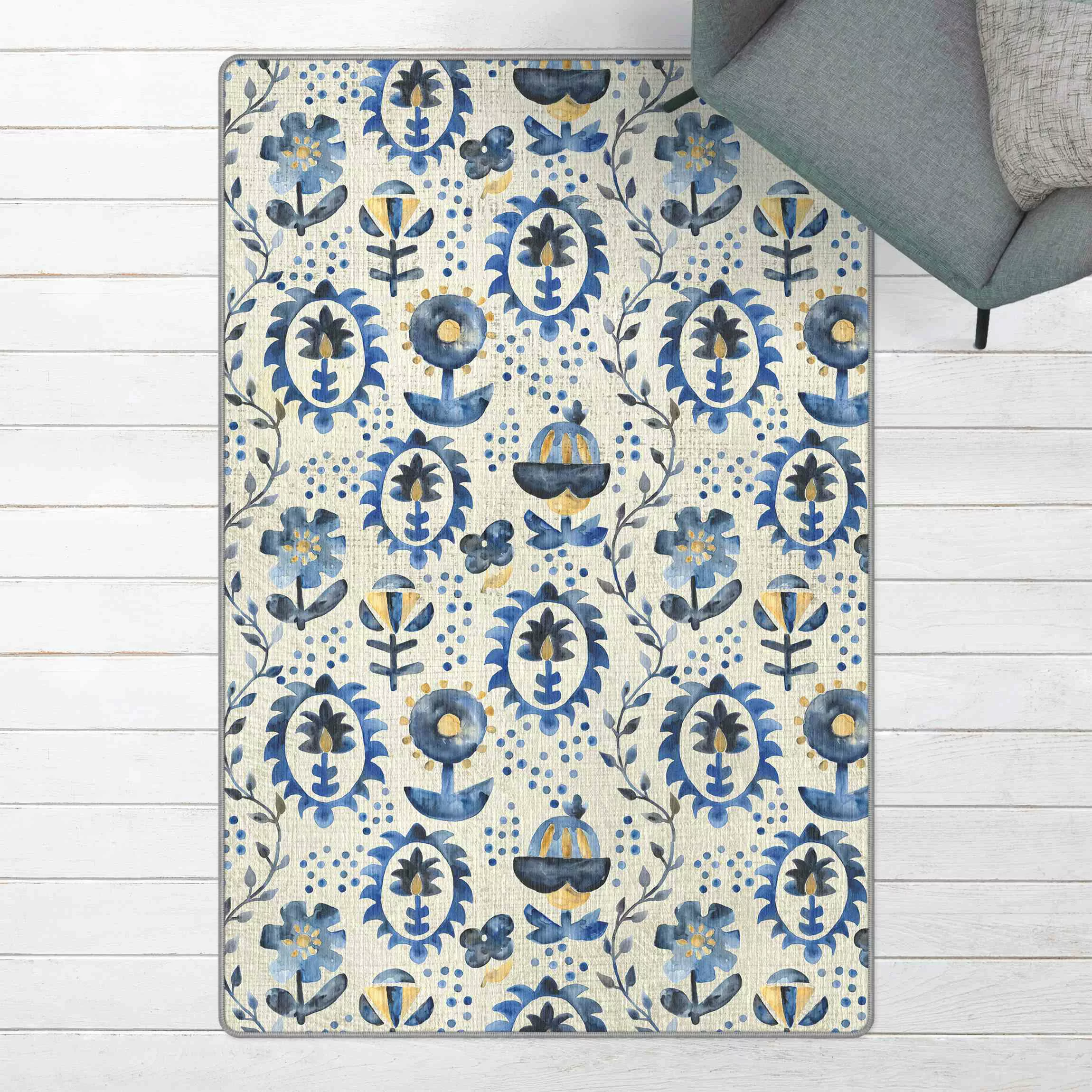 Teppich Teppich mit blauem Muster günstig online kaufen