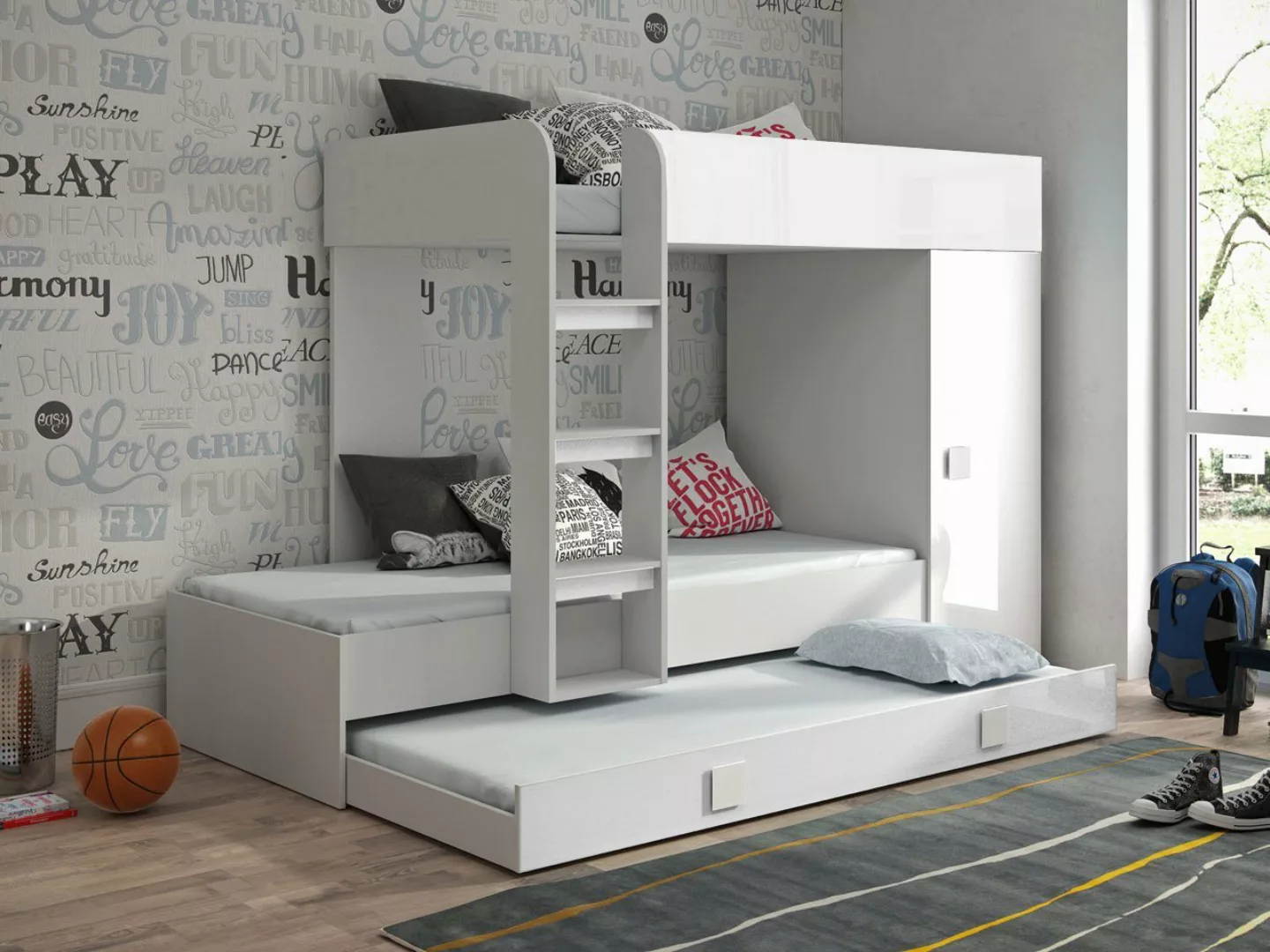 MIRJAN24 Etagenbett Toledo 2 (Komplett-Set, Dreifachbett mit Schrank), 90x2 günstig online kaufen