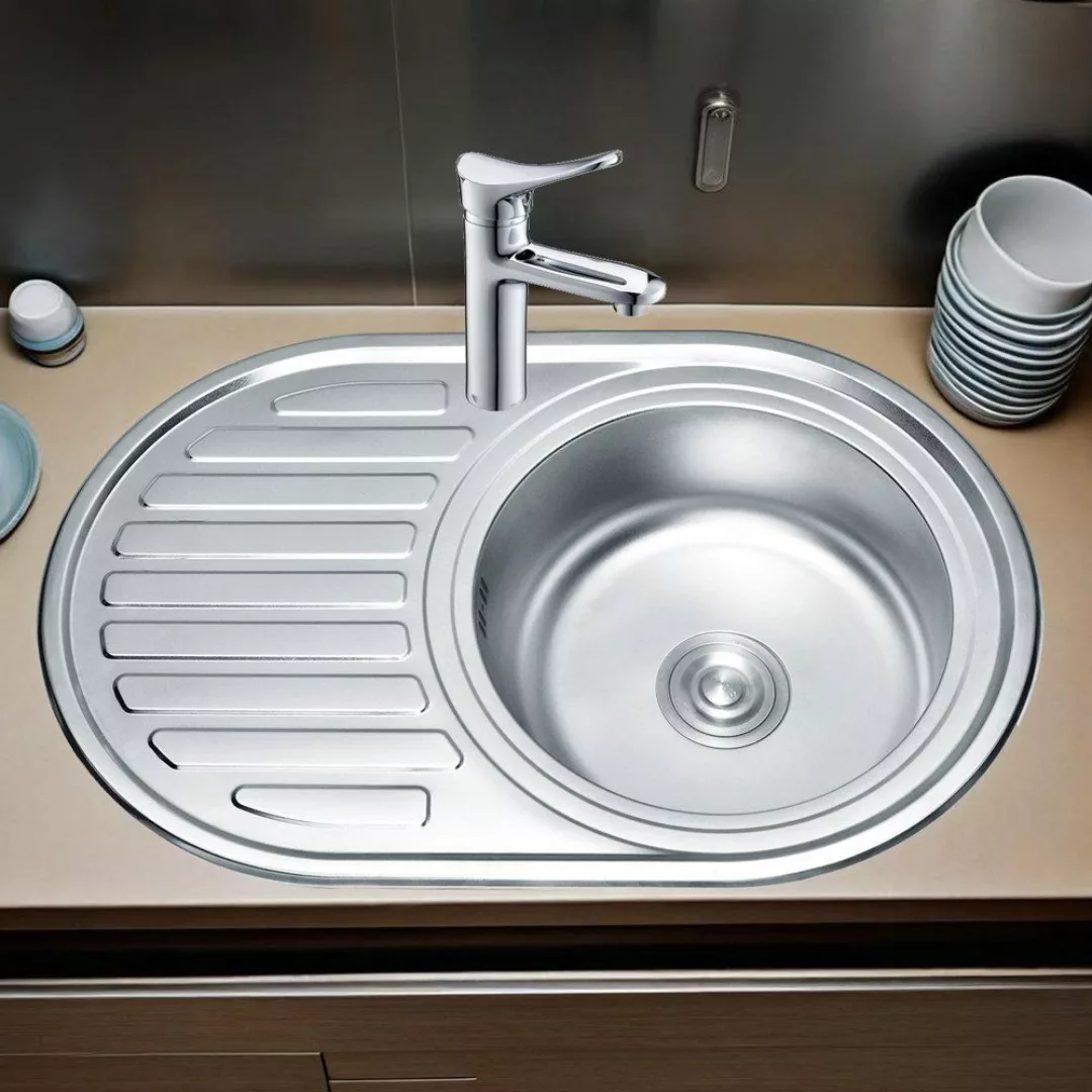 Feel2Home Edelstahlspüle 77cm Edelstahlspüle Rundbecken Einbauspüle günstig online kaufen