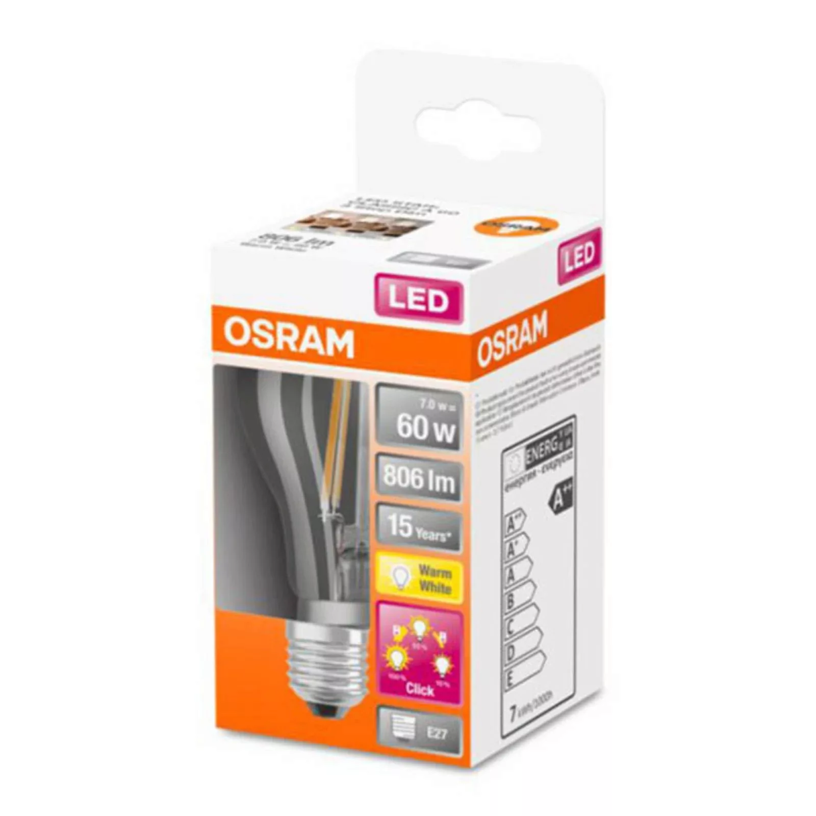 OSRAM Classic A LED-Lampe E27 7W 827 3-Step-dim günstig online kaufen