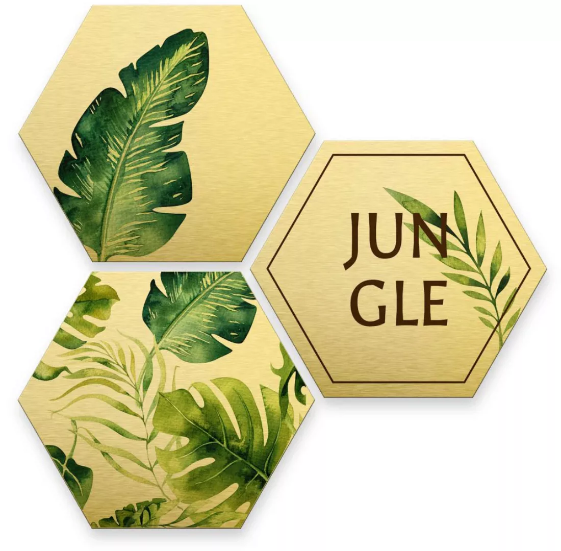 Wall-Art Mehrteilige Bilder "Silbereffekt Jungle Collage", Kinder, (Set, 3 günstig online kaufen