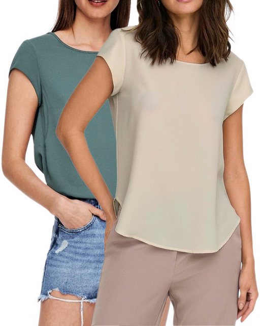 ONLY Shirtbluse (2er Pack) Basic Shirt mit gekreppten Muster im Doppelpack günstig online kaufen