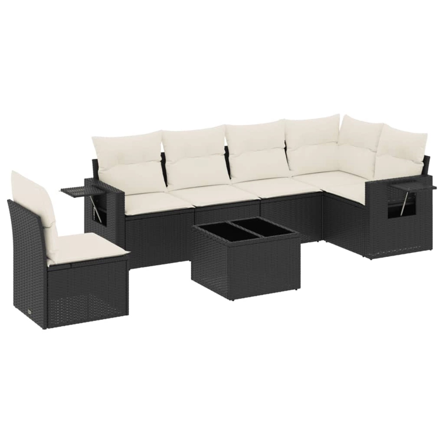 vidaXL 7-Tlg Garten-Sofagarnitur mit Kissen Schwarz Poly Rattan 3220235 günstig online kaufen